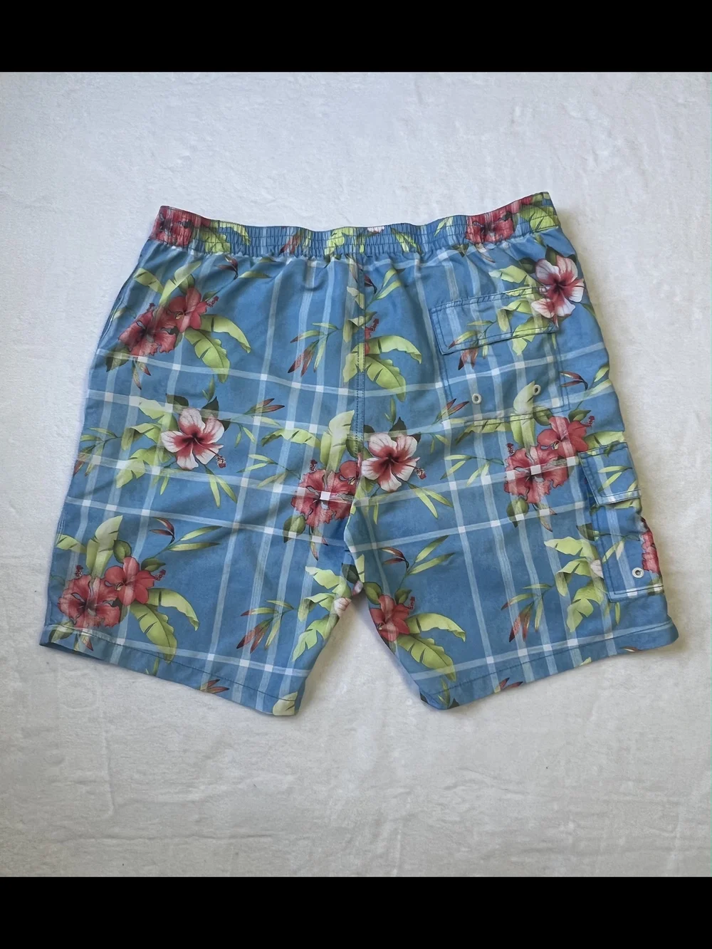 Tommy Bahama Blue Plaid Floral‎ Swim Shorts XL Liner